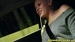 hitchhiking blonde teen grabs cock in car!