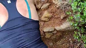 forest quickie flashes panties before wild doggystyle pounding