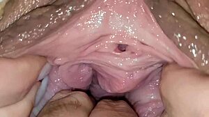 Ultra Close-Up Of Super Wet Pussy Interior. Dripping Gaping Tight Hole Exposed Boldly.