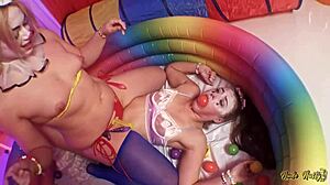 Clown threesome anal circus gia derza rimmed pussy licked nasty cum