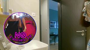 tattooed alia strips panties bathroom bares shaved pussy ass