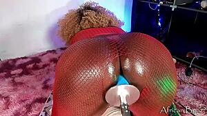 red lingerie clings as i stuff dildo up tight ebony asshole