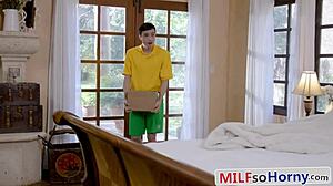 gorgeous ebony milf gets pounded by young delivery stud