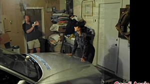 Slutty milf wife candi annie strips hardcore in filthy garage photoshoot