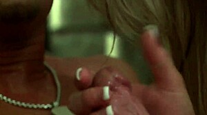 he blasts cum on her pierced nipples navel stay!