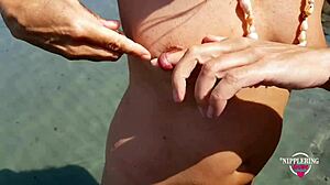 Nippleringlover pisses hot nude on beach pierced pussy wide open huge pierced nipples exposed