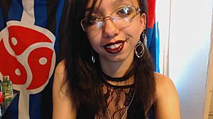 young goth slaps on red lipstick and tweaks huge puffy nipples 👄🖤