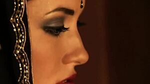 lovely indian milf strips naked teases big tits bed