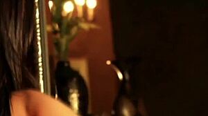 lovely indian milf strips naked teases big tits bed