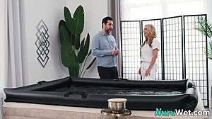 Sexy Blonde Teen Masseuse Slathers Nuru Gel Naked Rides Tommy Pistol's Dick Summer Vixen