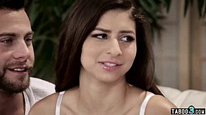 Hubby let's test new teen babysitter's big tits skills