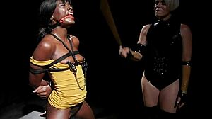 ebony slave ass fucked hard by bound lesbian milf bdsm whipping domination