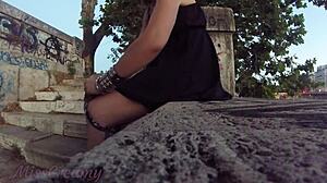 misscreamy flashes pussy and masturbates in crowded city center