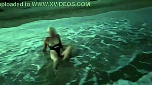 blonde flashes tits then deepthroats cock on crowded beach