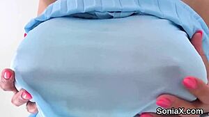 British Mature Sonia's Gigantic Tits Burst from Underwear