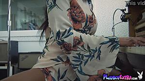 harley dean strips naked flashing pierced ebony pussy passionately