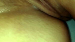 Creampie drips from girlfriend's pussy after doggystyle pounding alone