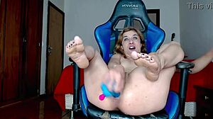 Sexy Brazilian Milf Gapes Ass on Blue Dildo, Squirting Wet Pussy Juices!