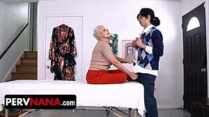 nana's footjob leads to milf teen anal creampie