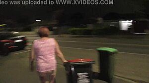 Trashy pierced milf submissive piss soaked on busy street taking rubbish out
