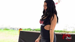 damn, this busty latina's huge tits and ass shine in outdoor casting ride