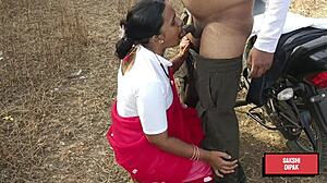 indian horny couple feels the passion explode in their outdoor forest fuck
