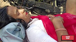 indian horny couple feels the passion explode in their outdoor forest fuck