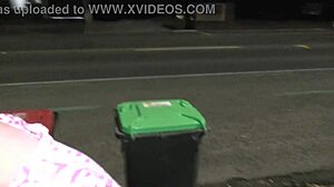 Trashy pierced milf submissive piss soaked on busy street taking rubbish out