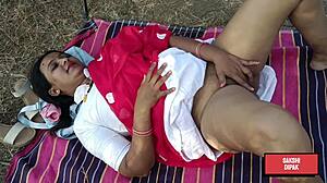 indian horny couple feels the passion explode in their outdoor forest fuck