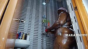 Shivering with lust in Mara Exotic's fat onion booty shower