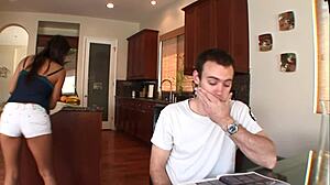 Hairy Pussy Maid Takes Rough Kitchen Anal Fuck