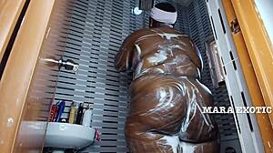 Shivering with lust in Mara Exotic's fat onion booty shower