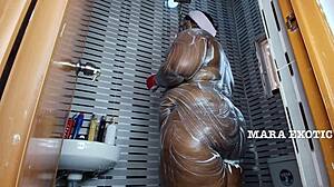 Shivering with lust in Mara Exotic's fat onion booty shower