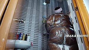 Shivering with lust in Mara Exotic's fat onion booty shower