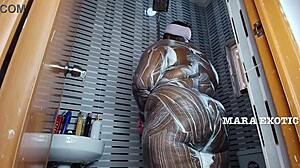 Shivering with lust in Mara Exotic's fat onion booty shower