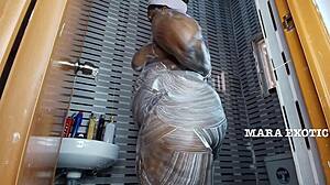 Shivering with lust in Mara Exotic's fat onion booty shower