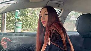 Italian Long Hair Milf Artemisia Loves Car Smoking Solo