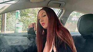 Italian Long Hair Milf Artemisia Loves Car Smoking Solo