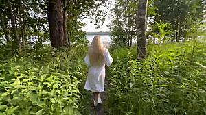 hot blonde fishnet slut gets pounded outdoors in risky fuck!