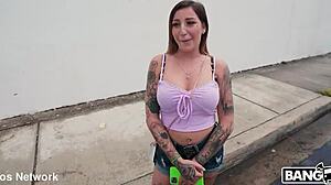 Wild brunette twerks shaved pussy begging for creampie ride