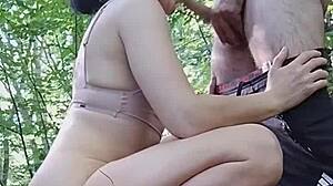 he drags her deep into forest as she milks every cum drop from cock