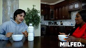 busty ebony stepmom sneaks pleasure next to pa