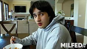 busty ebony stepmom sneaks pleasure next to pa