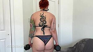 veggiebabyy flexes bikini muscles posing with heavy pants!