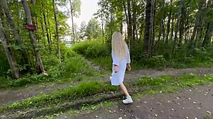 hot blonde fishnet slut gets pounded outdoors in risky fuck!
