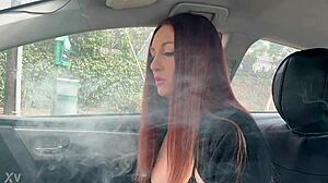 Italian Long Hair Milf Artemisia Loves Car Smoking Solo