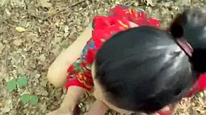 he drags her deep into forest as she milks every cum drop from cock