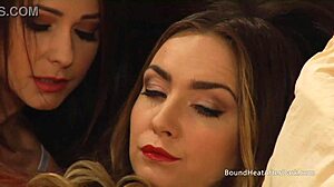 horny lesbian mistress orgasms fingering bound slave pussy