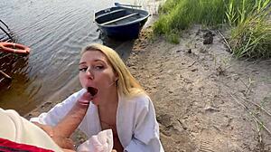 hot blonde fishnet slut gets pounded outdoors in risky fuck!