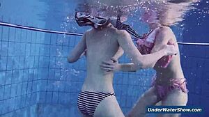 Horny Bikini Blondes Strip Tease Each Other Underwater